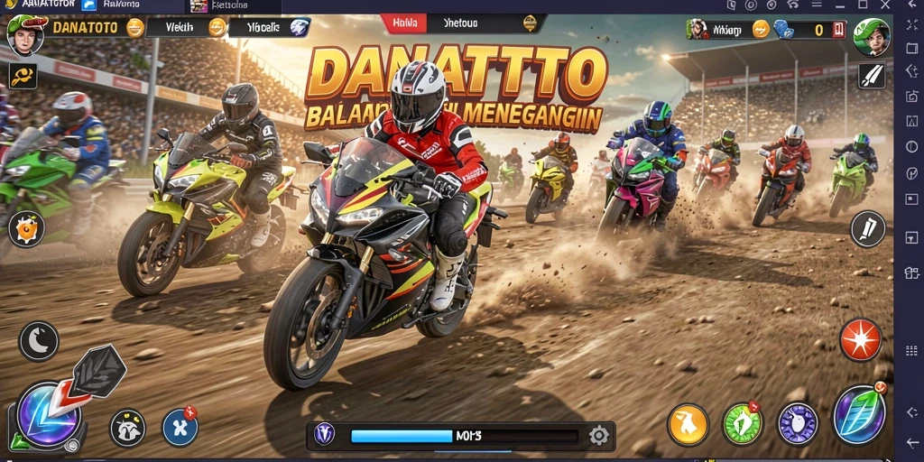 Tampilan menegangkan dari gameplay balapan motor di DANATOTO.