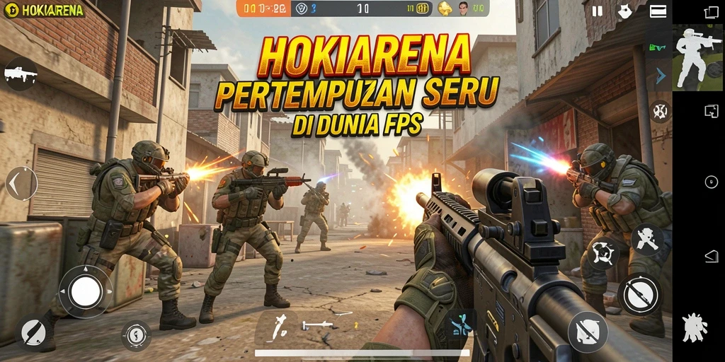 Tangkapan layar HOKIARENA menampilkan aksi pertempuran yang intens dalam gameplay FPS.