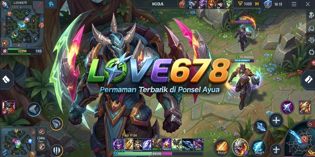 Tangkapan layar utama LOVE678 menampilkan aksi intens di arena MOBA.