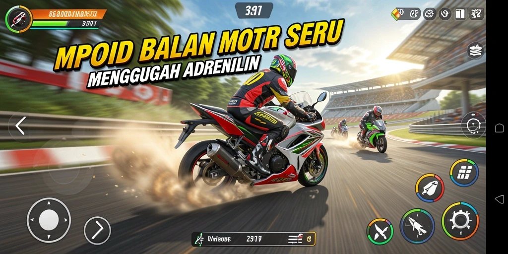 Tampilan gameplay MPOID yang memukau saat balapan motor.