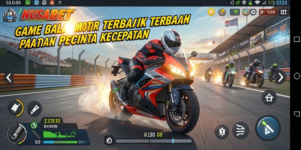 Screenshot gameplay NUSABET dengan aksi balap motor yang mendebarkan.