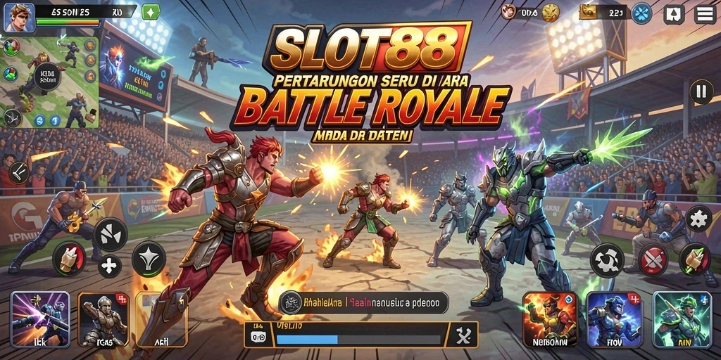 Gamplay seru SLOT88 saat bertarung di arena Battle Royale.