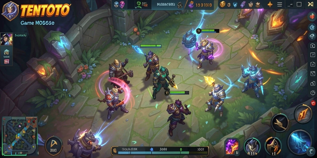 Screenshot utama TENTOTO menampilkan aksi seru dalam pertarungan MOBA.